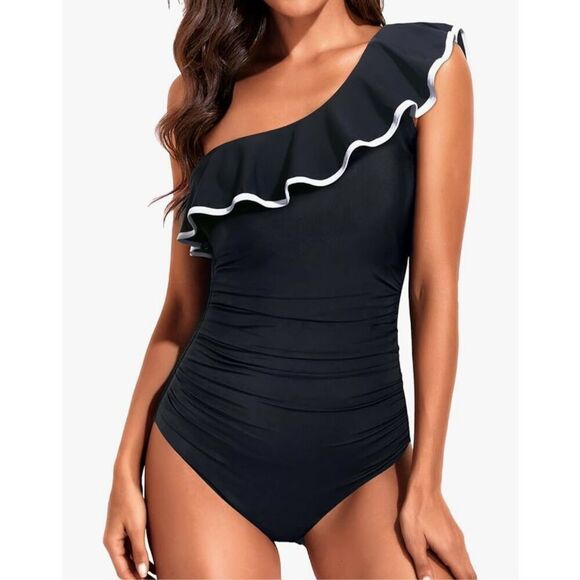 NEW 1 Pc Swimsuit Tummy Control 1 Shoulder Bathing Suit Ruffle 2X - Picture 6 of 6